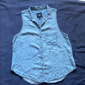 American Eagle Sleeveless Jean Button-up
